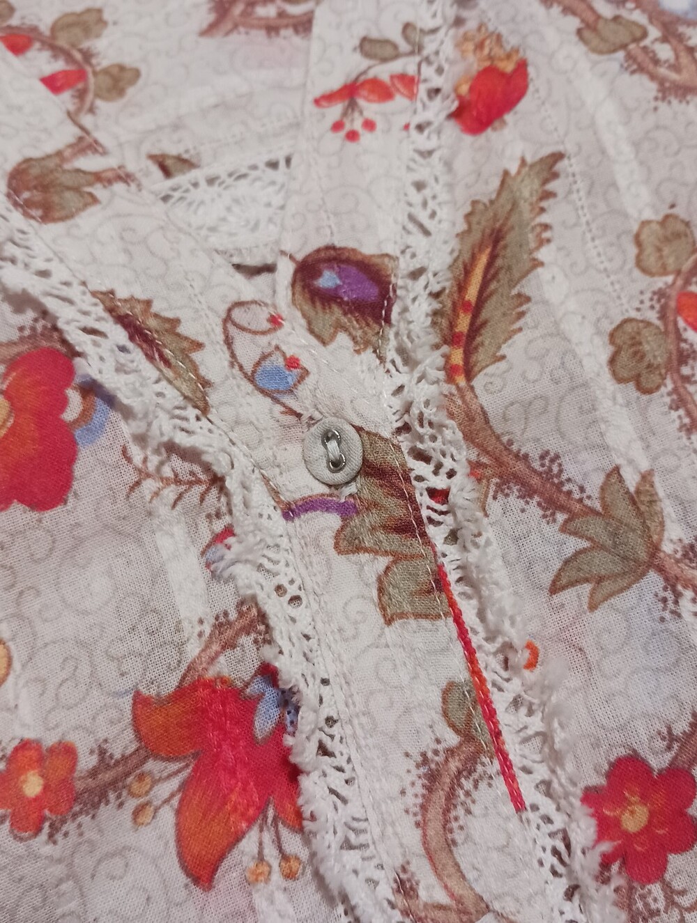 Sundance Ruffle Collar Floral Pheasant Relaxed Blouse Lace Trim - Picture 10 of 13